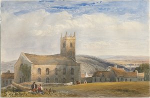 ロングナー教会-「セントジャイルズ」[セントバソロミュー]：水彩画、nd [c1830-1840] 作： Lewis John Wood