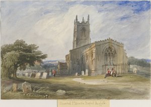 メイフィールド教会：水彩画、nd [c1830-1840] 作： Lewis John Wood