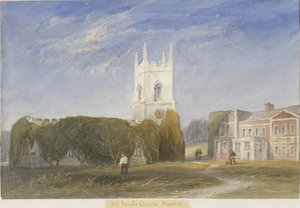 オケオーバー教会-「オールセインツ」：水彩画、ND [c1830-1840] 作： Lewis John Wood
