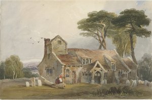 ラシュトンスペンサー教会：水彩画、ND [c1830-1840] 作： Lewis John Wood