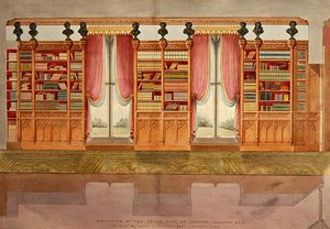 スネルストン・ホール、ダービーシャー、南側図書館の立面図（ペン、鉛筆、インク、水彩、紙） 作： Lewis Nockalls Cottingham