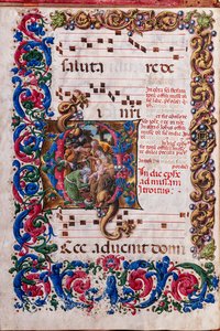 ピッコロミニ図書館：聖歌隊の本、タラ。 19.4、ff。 Liberale da Verona (約 1445 - 1527/9) による「マギの崇拝」の 9v。 作： Liberale da Verona