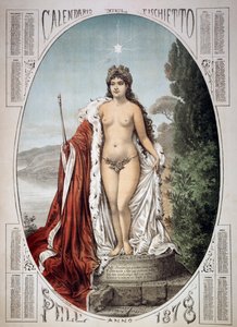 税金と料金でできた台座の上のイタリアのアレゴリー、アザミのカレンダー、1878年、イタリア 作： Unbekannt Unbekannt