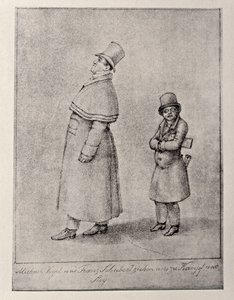 オーストリア、ウィーン、オーストリアのバリトン歌手Johann Michael Voglと作曲家Franz Peter Schubertの風刺画、1825年頃、鉛筆画 作： Unbekannt Unbekannt