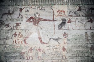 エジプト、ベニハサンのネクロポリス、クヌムホテプ3世の墓、狩猟場面を描いた壁画 作： Unbekannt Unbekannt