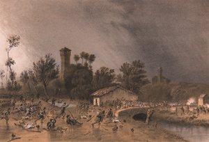 ロンバルディア州パレストロのモントレオリ橋を攻撃するレジーナ旅団第一師団 作： Unbekannt Unbekannt