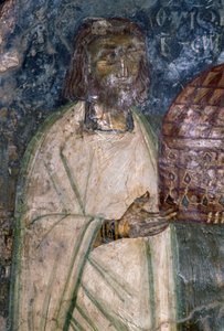 教会の模型を持つアギア・アンナ教会のフレスコ画購入者（1642年）、クレタ島アニサラキ、ギリシャ 作： Unbekannt Unbekannt