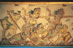 神と悪魔の戦いを描いたフレスコ画（インドネシア、バリ島、スマラプラ、クルンクン宮殿（プリ・アグン・スマラプラ）、ケルタ・ゴサ・パビリオン 作： Unbekannt Unbekannt