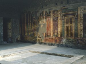 イタリア、カンパニア州、オプロンティ、トッレ・アンヌンツィアータの遺跡地域、ローマ時代のヴィラ・ポッパエア、第二ポンペイ様式の建築モチーフのフレスコ画 作： Unbekannt Unbekannt
