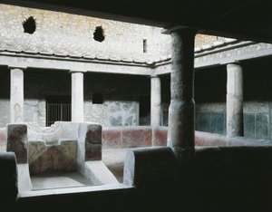 イタリア、カンパニア州、オプロンティ、トッレ・アンヌンツィアータの考古学的エリア、ローマ時代のヴィラ・ポッパエア、庭園に水を撒くための噴水を備えた小さな屋内アトリウム 作： Unbekannt Unbekannt