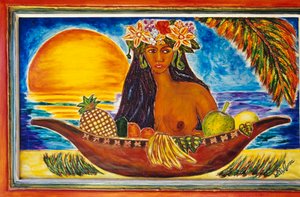 ポリネシア人女性を描いたペインテッド・グラス（フランス領ポリネシア・ソサエティ諸島モーレア島）、詳細 作： Unbekannt Unbekannt