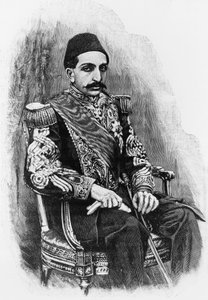 1876年から1909年までオスマン帝国の第34代スルタンであったアブドゥル・ハミッド2世（1842-1918）の肖像、写真をもとにしたエングレービング 作： Unbekannt Unbekannt