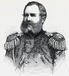 ロシアの将軍ニコライ・オブルチェフ（1830-1904）の肖像、エングレービング