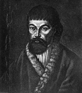 1773年から1774年にロシアで起きたコサックと農民の大反乱の指導者、イェメリアン・イヴァノヴィチ・プガチョフ（約1742年から1775年）の肖像、油彩画の後のエングレーヴィング。 作： Unbekannt Unbekannt