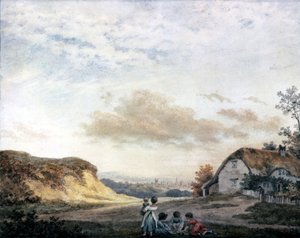 コテージのそばで子供たちが遊んでいるルーク・ハワード作の田園風景、1808年～1811年頃 作： Unbekannt Unbekannt