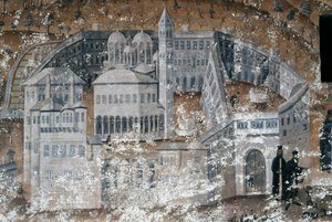 修道院の眺め（ギリシャ、セレス近郊、イコシフィニシス修道院のフレスコ画 作： Unbekannt Unbekannt