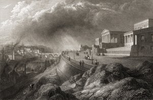 1832年にロンドンで出版された、E。グドールによって彫刻された「ヨーロッパの主要都市のいくつかの選択されたビュー」からのエジンバラの新しい王立高校 作： Lieutenant Colonel Batty