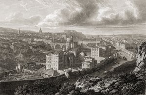 1832年にロンドンで出版されたジョージクックによって彫刻された「ヨーロッパの主要都市の選択ビュー」からエジンバラのカールトンヒルからの眺め 作： Lieutenant Colonel Batty