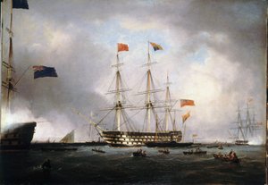 3月1日、イギリス（英国）のヴィクトリア女王（1819-1901）がポーツマスのHMS「クイーン」を訪問。 作： Lieutenant Robert Strickland Thomas