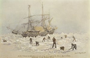 トレーディングジャーニーのインシデント：1836年9月27日、凍った海峡で氷に投げ込まれた後に現れたHMSテロ