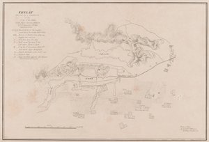 グズニーの要塞のスケッチ。1839年7月23日に嵐で破壊された（リトグラフ 作： Lieutenant Thomas (after) Wingate