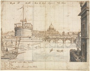 ローマの18の眺め：サンタンジェロ城、1665年。 作： Lievin Cruyl