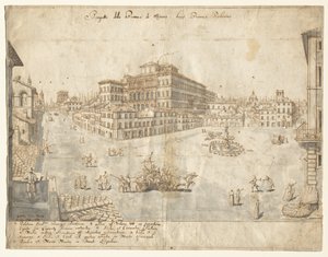 ローマの 18 のビュー: バルベリーニ広場 (直腸) 作： Lievin Cruyl