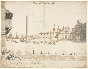 ローマの18の景色：ポポロ広場（1664年）。 作： Lievin Cruyl