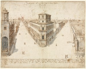 ローマの18のビュー：サンタマリアマッジョーレに向けたクアトロフォンターネ、1665年。 作： Lievin Cruyl