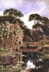 古い壁と水庭（水彩・紙） 作： Lilian Stannard