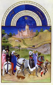8月のファクシミリ：ホーキング、「Tres Riches Heures du Duc de Berry」から（原文は8440を参照） 作： Limbourg Brothers