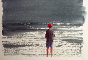 Henry Fishing、アルプス、1990（紙にアクリル） 作： Lincoln Seligman