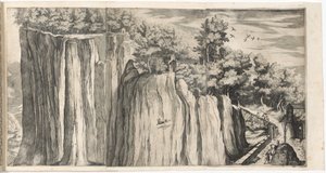 カセンティーノの道から見たラ・ヴェルナ山の眺め (Vue de la montagne della Vernia...) [プレート A] 作： Lino Moroni