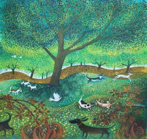 ドッグ・デイズ、2024（アクリル、リネン） 作： Lisa Graa Jensen