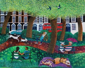 ロンドンパーク、2022年（リネンにアクリル） 作： Lisa Graa Jensen
