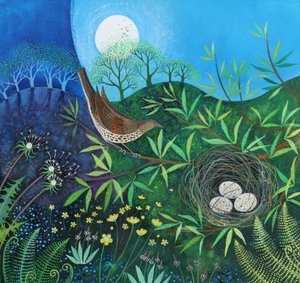 ツグミ、2019年（紙にアクリル絵の具 作： Lisa Graa Jensen