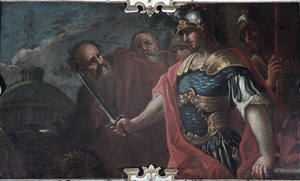 アレキサンダー大王がゴルディアスの結び目を切る、1736～1737年 作： Livio Retti