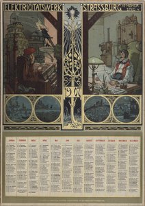 発電所ストラスブール。 1907 年、1906 年のカレンダー。 作： Léo Schnug