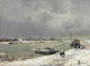 冬のWijkbijDuurstede近くのフェリー交差点 作： Lodewijk Frederik Hendrik Apol