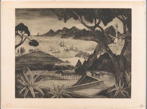 コルシカ島の湾のある山の風景 ラ・コルス（原題） 作： Lodewijk Schelfhout (signed by artist)