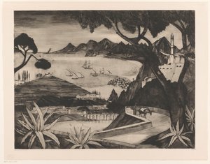 コルシカ島の湾のある山の風景 ラ・コルス（原題） 作： Lodewijk Schelfhout (signed by artist)