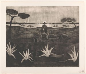 丘陵の風景の中で羊の群れを持つ羊飼い ル・トルポー（原題） 作： Lodewijk Schelfhout (signed by artist)