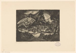 木々や建物のある丘陵の風景 Le Soir (オブジェクトの元のタイトル) 作： Lodewijk Schelfhout (signed by artist)