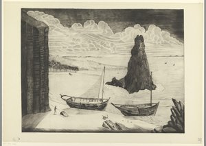 ビーチに係留された 2 つの船 ル・ロシェ（原題） 作： Lodewijk Schelfhout (signed by artist)