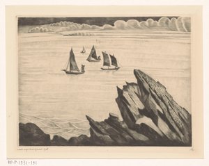 ブルトン海岸の帆船 Un soir en Bretagne (原題) 作： Lodewijk Schelfhout (signed by artist)