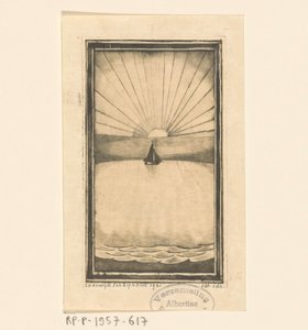 日の出または日の入りの海での帆船 作： Lodewijk Schelfhout (signed by artist)