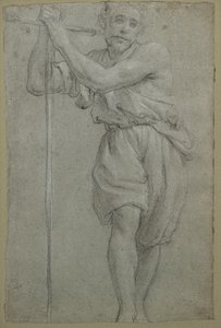 木の十字架にもたれかかる男（パステル画 作： Lodovico (attr. to) Carracci