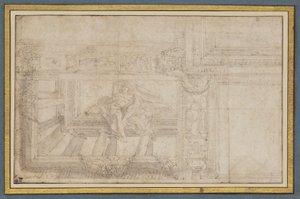 Ignudo、サラ ディ ウリッセのフレスコ画の天井、パラッツォ ポッジ、ボローニャ 作： Lodovico Carracci