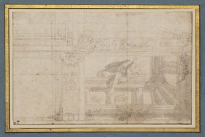 Ignudo、サラ ディ ウリッセのフレスコ画の天井、パラッツォ ポッジ、ボローニャ 作： Lodovico Carracci