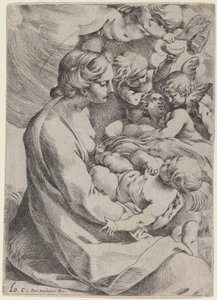聖母子と天使たち 作： Lodovico Carracci